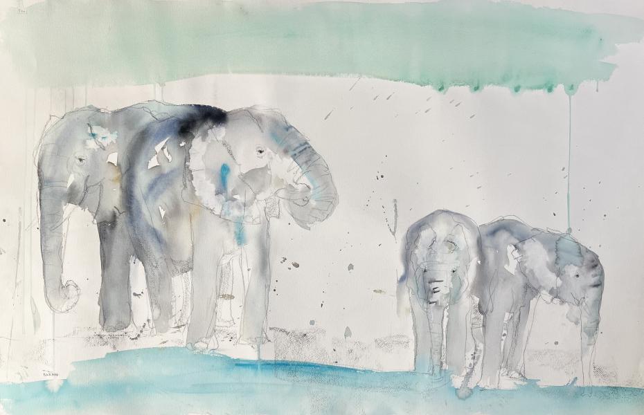 watercolor of elephants