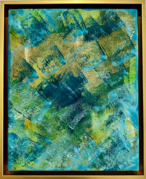 Acrylic on canvas abstract, shades of green and blue