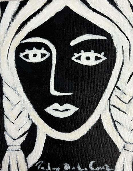 Black and white painting of woman
